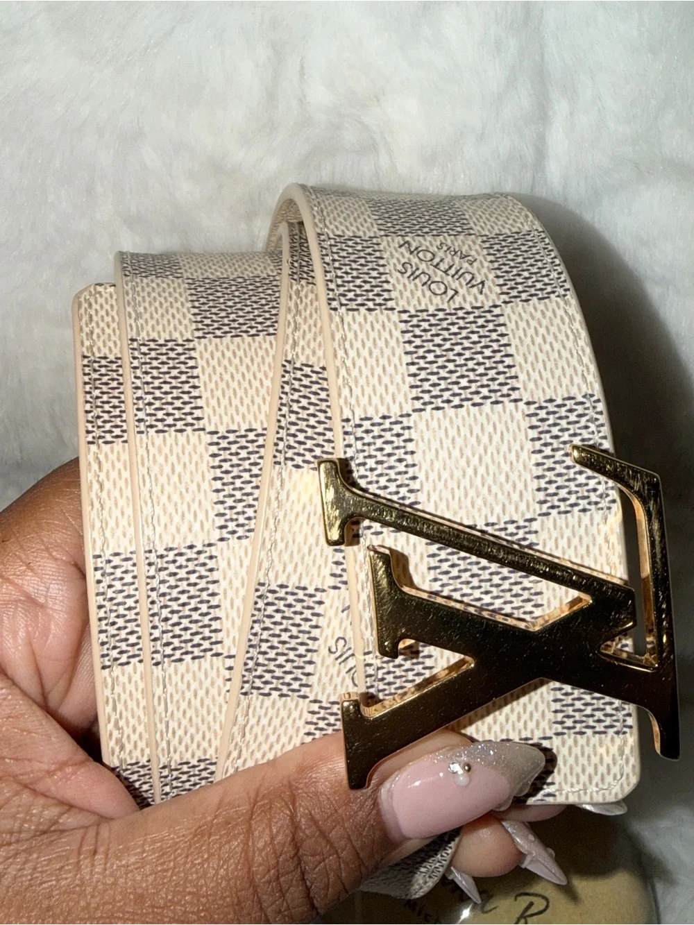 Louis Vuitton Damier Azur Belt with Gold Buckle- SIZE 100cm/40inches